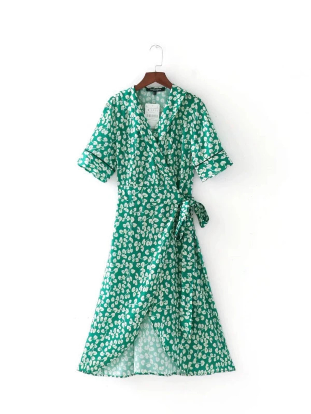 ZARA Green Floral Print Short Sleeve Wrap Dress